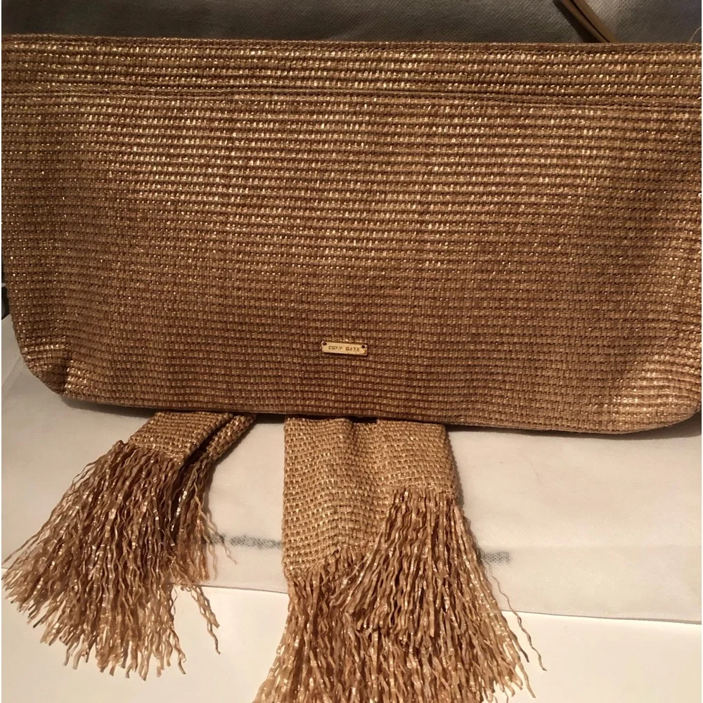 NWT Gorgeous Cult Gaia straw clutch with twisted fringe scarf detail - Picture 2 of 6